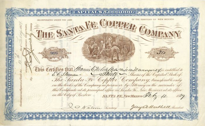 Santa Fe Copper Co. - Stock Certificate