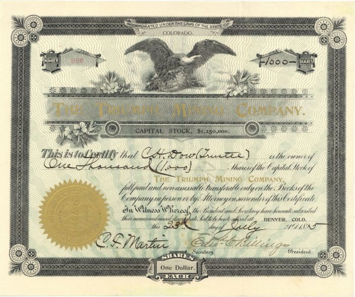 Triumph Mining Co. - Stock Certificate