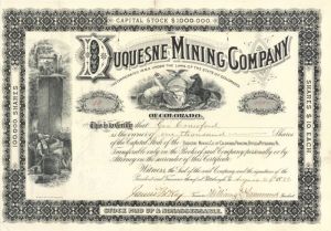 Duquesne Mining Co. - Stock Certificate