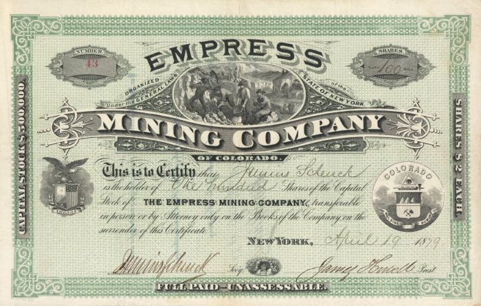 Empress Mining Co. of Colorado - Stock Certificate