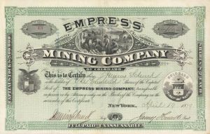 Empress Mining Co. of Colorado - 1879 dated Colorado Mining Stock Certificate