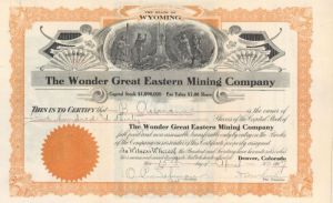 Wonder Great Eastern Mining Co. - Stock Certificate