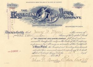 Ernestine Gold Mining Co. - Stock Certificate