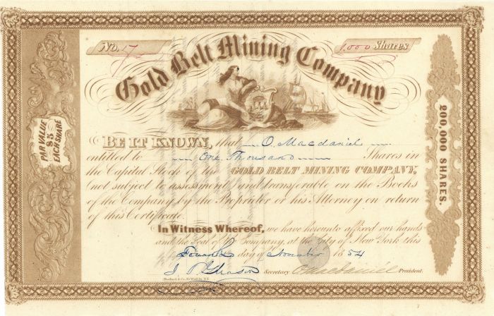 Gold Belt Mining Co. - Stock Certificate