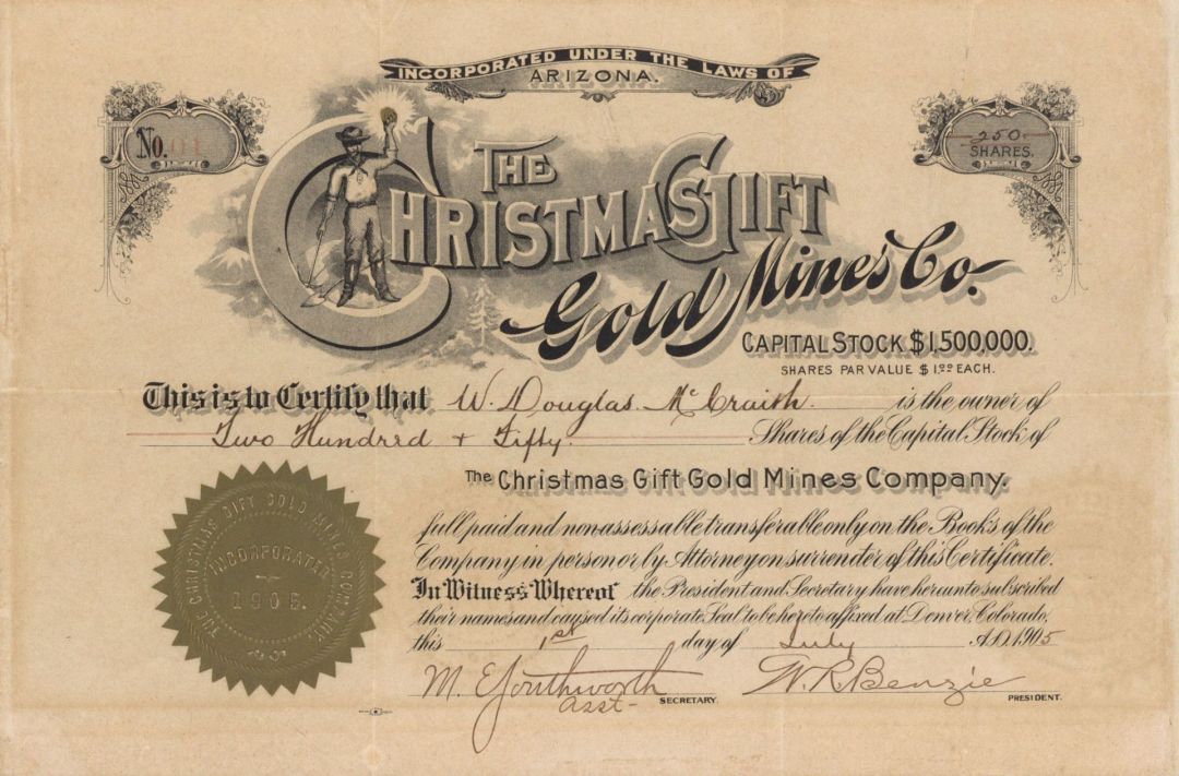 Christmas Gift Gold Mines Co. - Stock Certificate