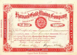 Harvard Gold Mining Co. - Stock Certificate