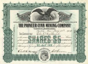 Pioneer-Lynn Mining Co. - Stock Certificate