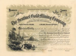 Sentinel Gold Mining Co. - Stock Certificate