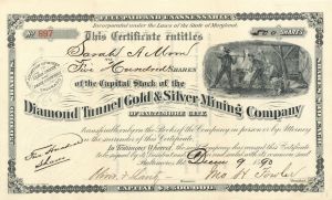 Diamond Tunnel Gold and Silver Mining Co. of Baltimore City - Stock Certificate
