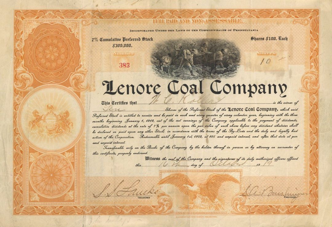 Lenore Coal Co. - Stock Certificate