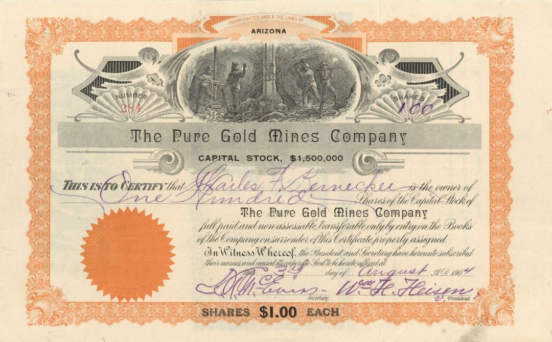 Pure Gold Mines Co. - Stock Certificate