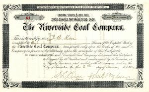 Riverside Coal Co. - Stock Certificate