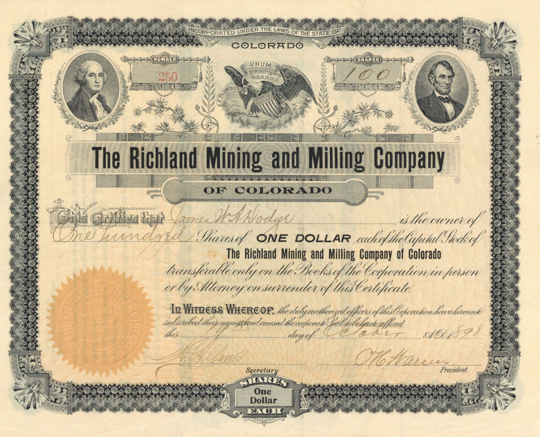 Richland Mining and Milling Co. of Colorado - Stock Certificate