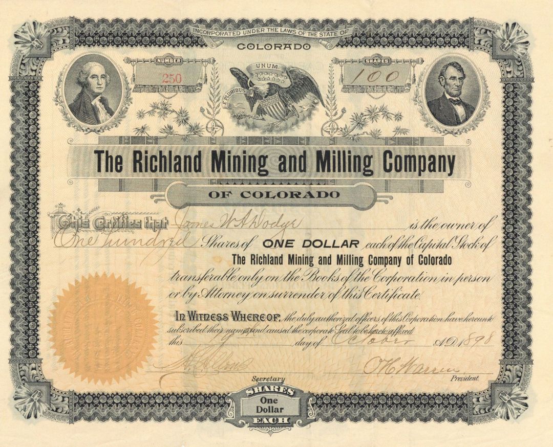 Richland Mining and Milling Co. of Colorado - Stock Certificate