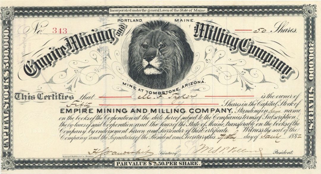 Empire Mining and Milling Co. - Stock Certificate