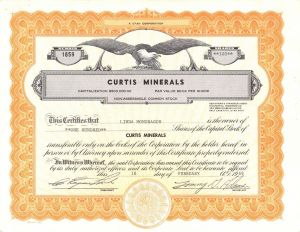 Curtis Minerals - Mining Stock Certificate