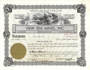 New Era Mines, Inc. - Mining Stock Certificate