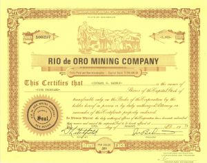 Rio de Oro Mining Co. - Mining Stock Certificate