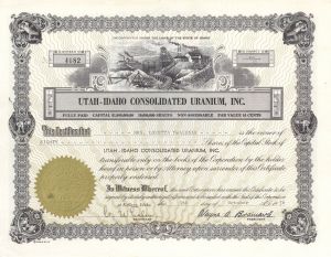 Utah-Idaho Consolidated Uranium, Inc. - Mining Stock Certificate