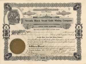 Nevada Black Swan Gold Mining Co. - Nevada and Washington Mining Stock Certificate