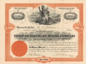 Tonopah-Northern Mining Co. - 1900's dated Nevada Mining Stock Certificate