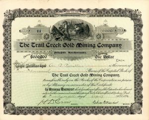 Trail Creek Gold Mining Co. - Stock Certificate