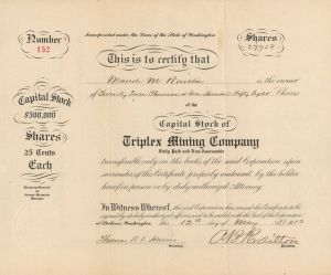 Triplex Mining Co. - Stock Certificate