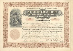 Pittsburg Consolidated Mining, Milling and Tunnel Co. - Stock Certificate