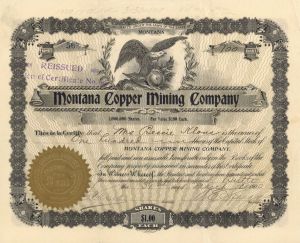 Montana Copper Mining Co. - Stock Certificate