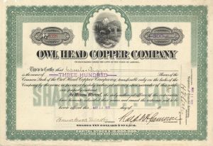 Owl Head Copper Co. - Stock Certificate