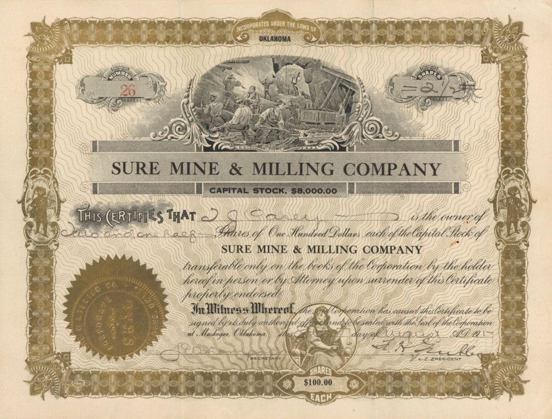 Sure Mine and Milling Co. - Stock Certificate