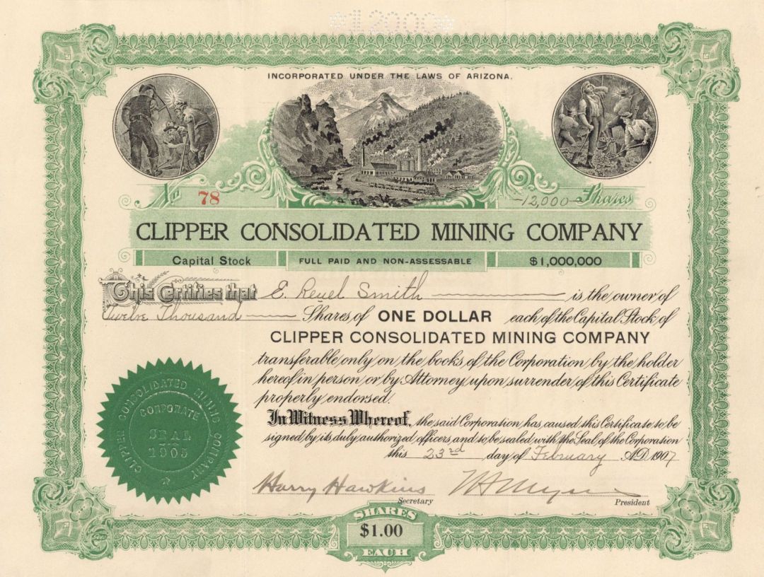Clipper Consolidated Mining Co. - Stock Certificate