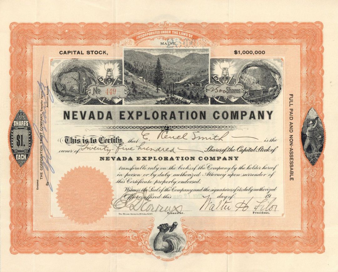 Nevada Exploration Co. - Stock Certificate