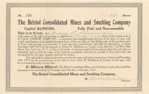 Bristol Consolidated Mines and Smelting Co. - 1917 Mining Stock Certificate