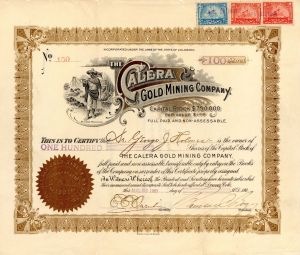 Calera Gold Mining Co. - 1902 dated Colorado Mining Stock Certificate