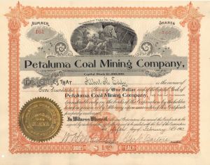 Petaluma Coal Mining Co. - 1903 dated Arizona Mining Stock Certificate - Guerneville, California