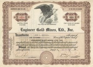 Engineer Gold Mines, Ltd., Inc. - Stock Certificate