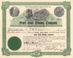Pearl Gold Mining Co. - 1901 dated Stock Certificate