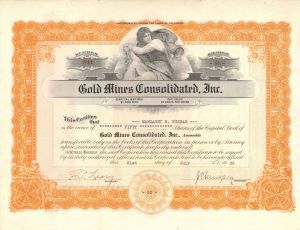 Gold Mines Consolidated, Inc. - 1932 dated Stock Certificate
