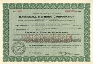 Barnsdall Refining Corp. - 1936 dated Stock Certificate