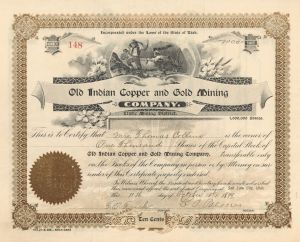 Old Indian Copper and Gold Mining Co. - 1899 dated Stock Certificate