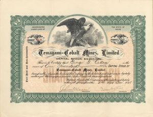 Temagami-Cobalt Mines, Ltd. - 1908 or 1909 dated Stock Certificate