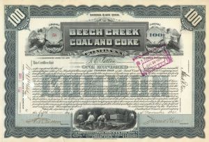 Beech Creek Coal and Coke Co. - 1901 dated Stock Certificate