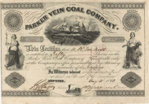 Parker Vein Coal Co. -  1853 dated Stock Certificate
