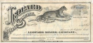 Leopard Mining Co. - Mines in Cornucopia District, Elko County, Nevada - circa 1870's Unissued California/Nevada Mining Stock Certificate