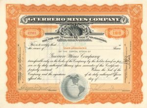 Guerrero Mines Co. - 1911 dated Stock Certificate