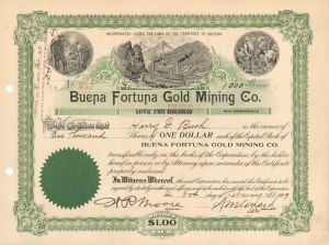 Buena Fortuna Gold Mining Co.  - 1909 dated Stock Certificate