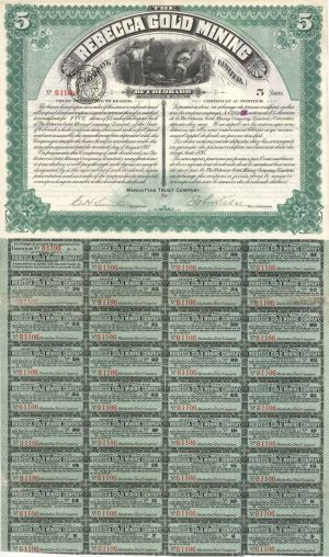 Rebecca Gold Mining Company, Limited - 1895 dated Stock Certificate
