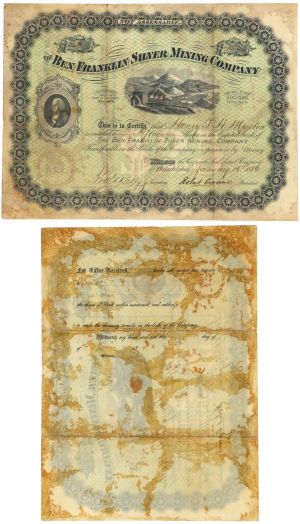 Ben Franklin Silver Mining Co. - 1880 dated Colorado Mining Stock Certificate