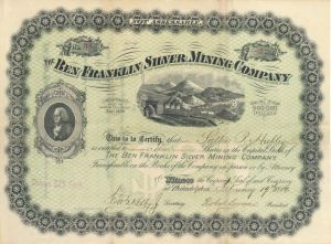 Ben Franklin Silver Mining Co. - 1880 dated Stock Certificate
